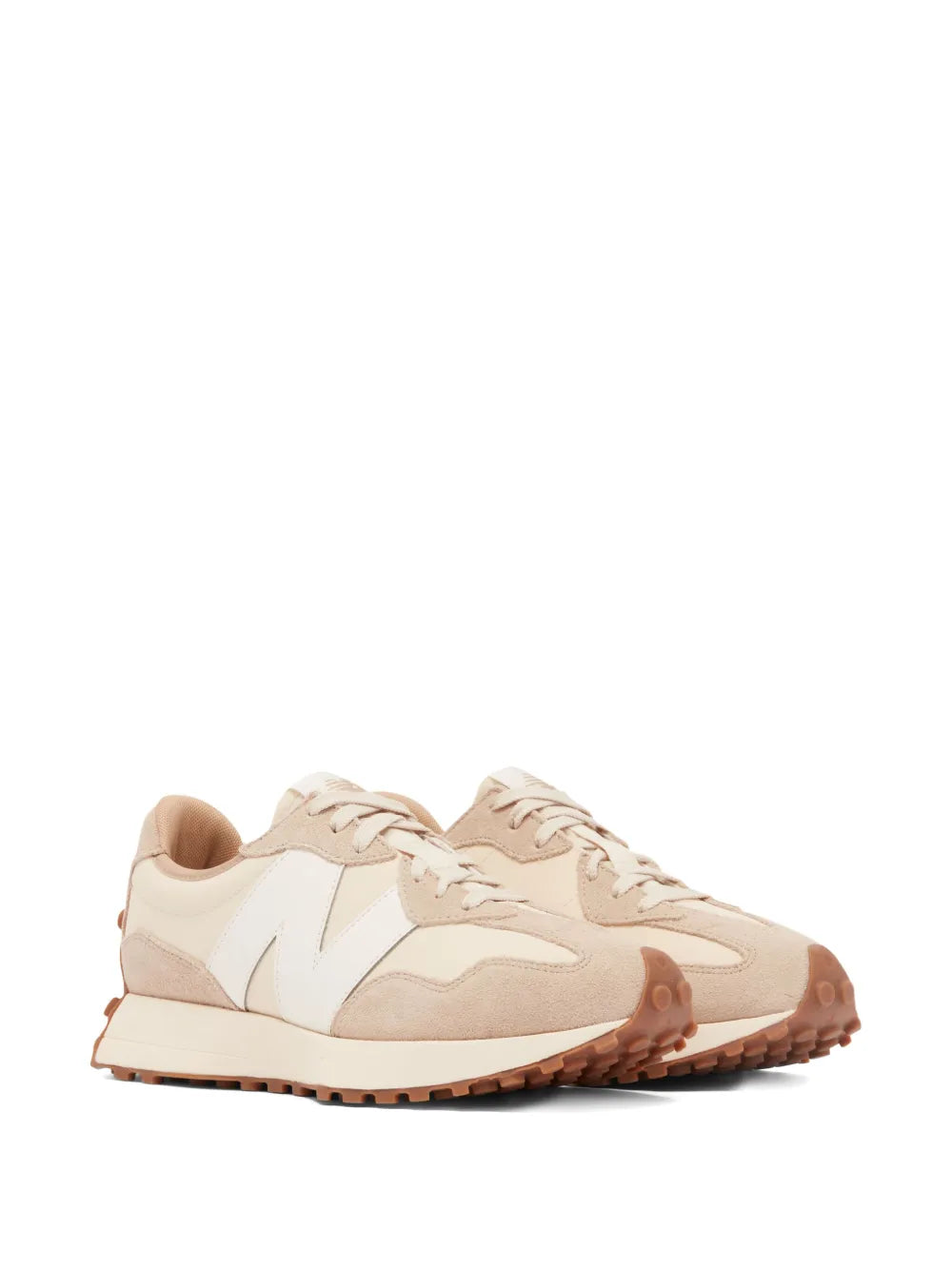 Light beige wedge sneakers, side view with New Balance logo