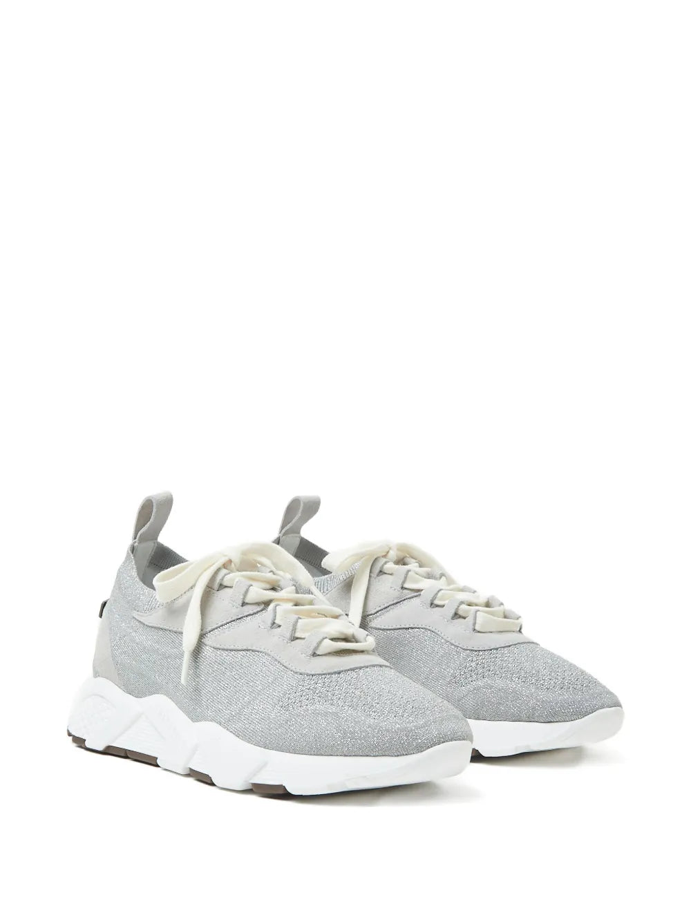 Pair of grey glitter-knit lace-up sneakers with off-white laces and white sole