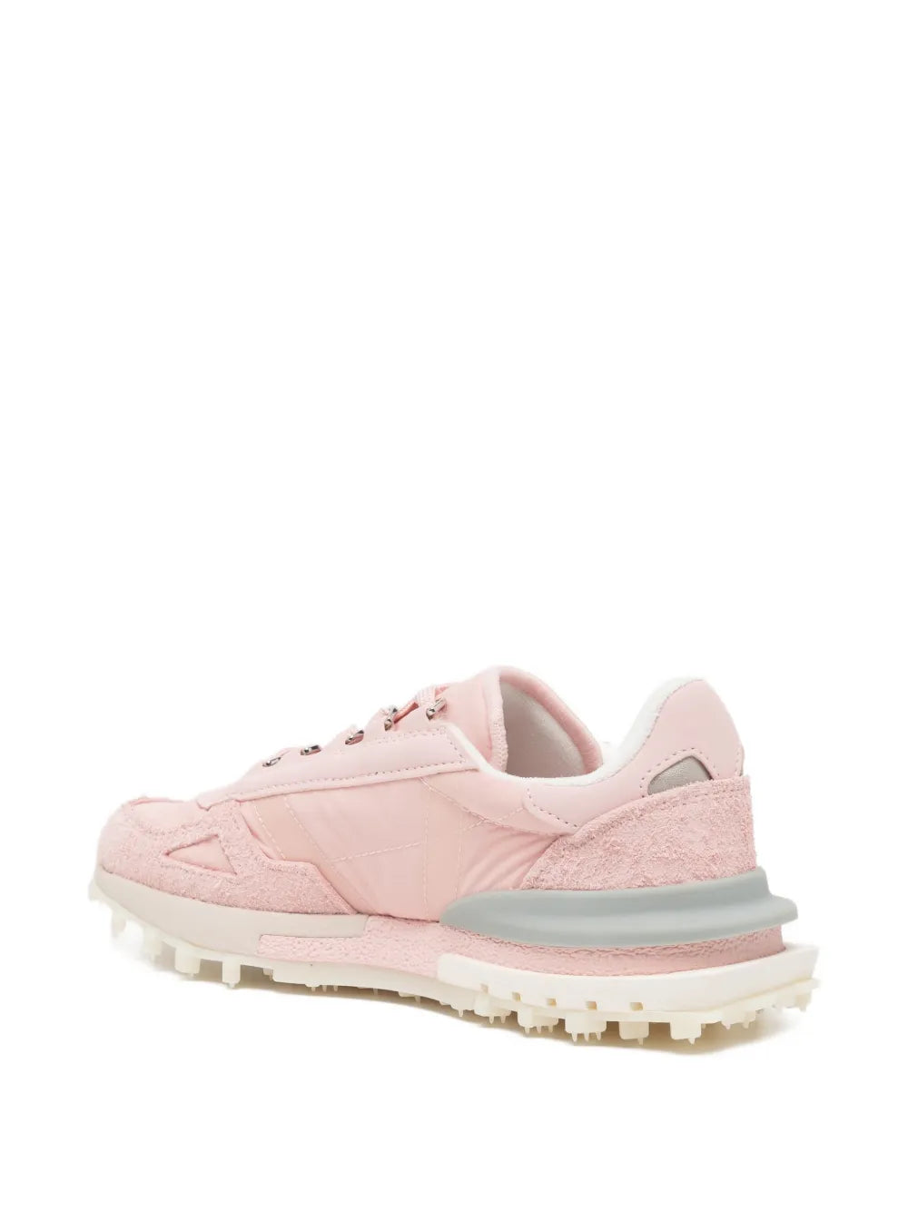 Pink Lacoste lace-up sneaker, rear quarter view with platform tread sole