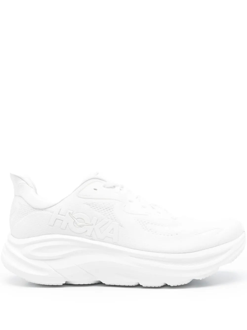 Hoka white logo-detail sneakers with chunky sole and lace-up upper