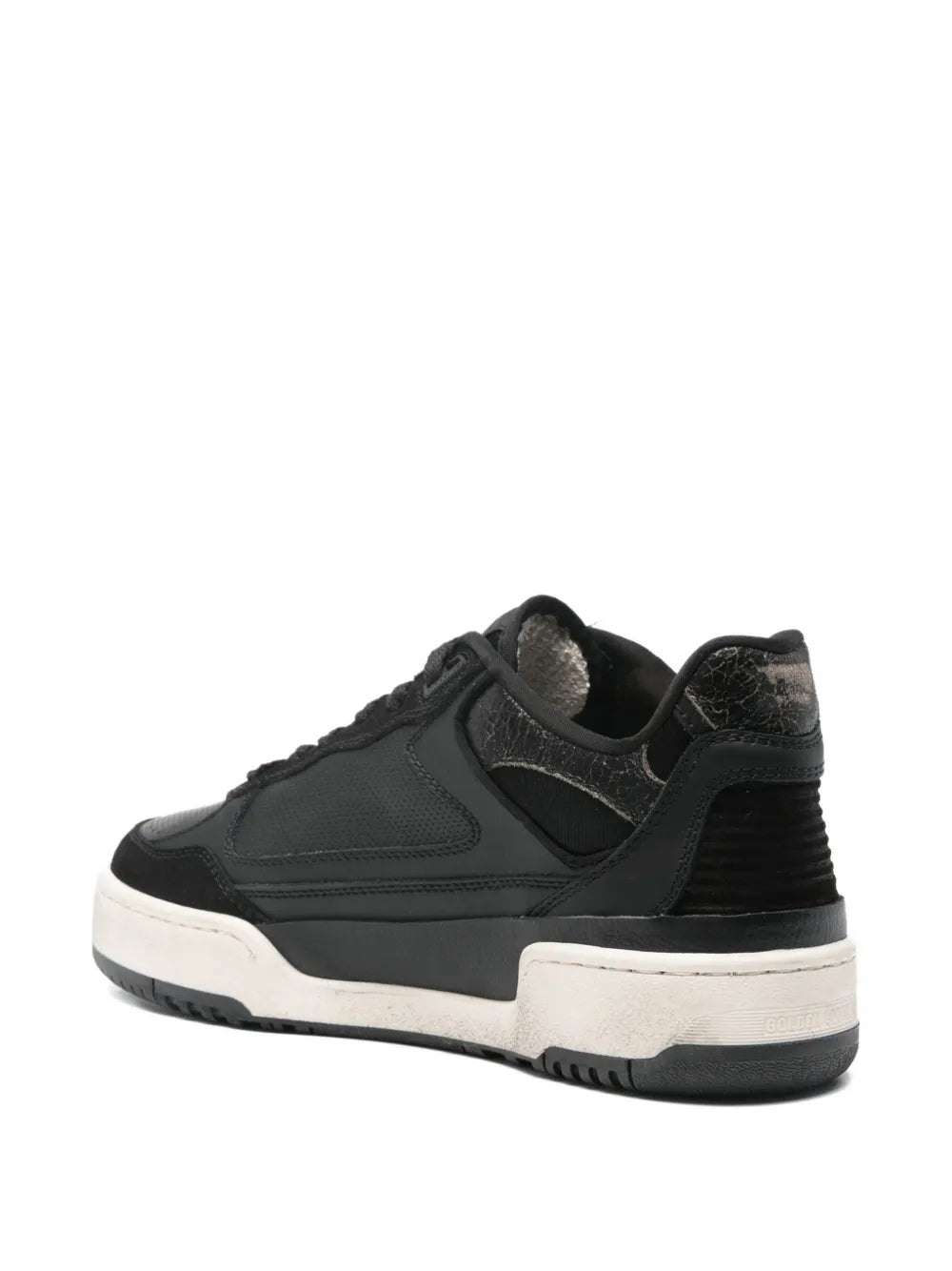 Golden Goose black star-patch low-top sneakers with white midsole and textured heel panel