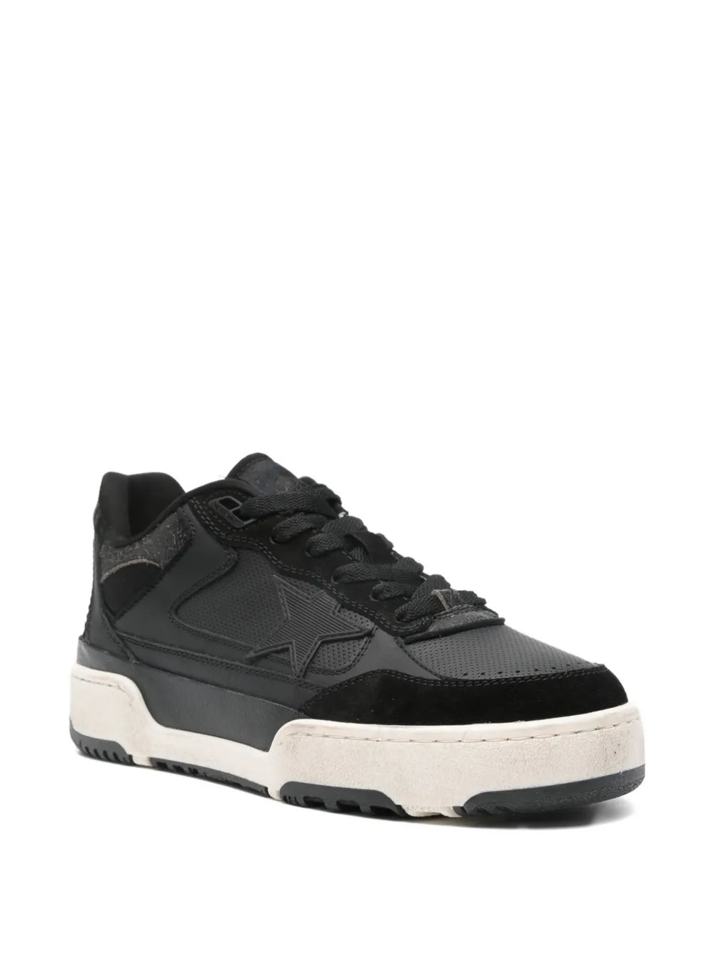 Golden Goose black star-patch low-top sneakers, white midsole and black rubber tread