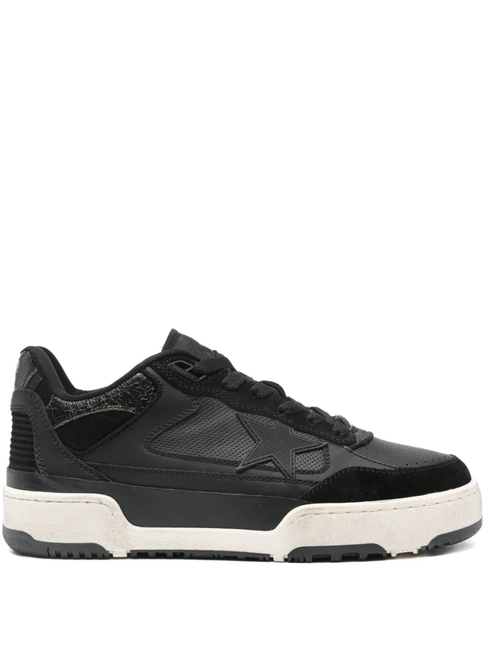 Golden Goose black star-patch low-top sneakers with black laces and white sole
