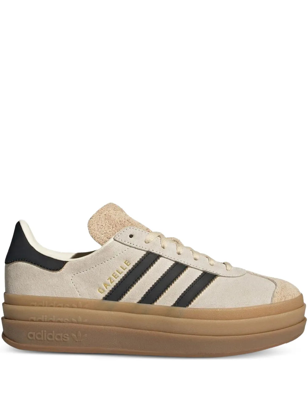 Beige adidas Gazelle platform sneaker with black 3-Stripes and suede upper