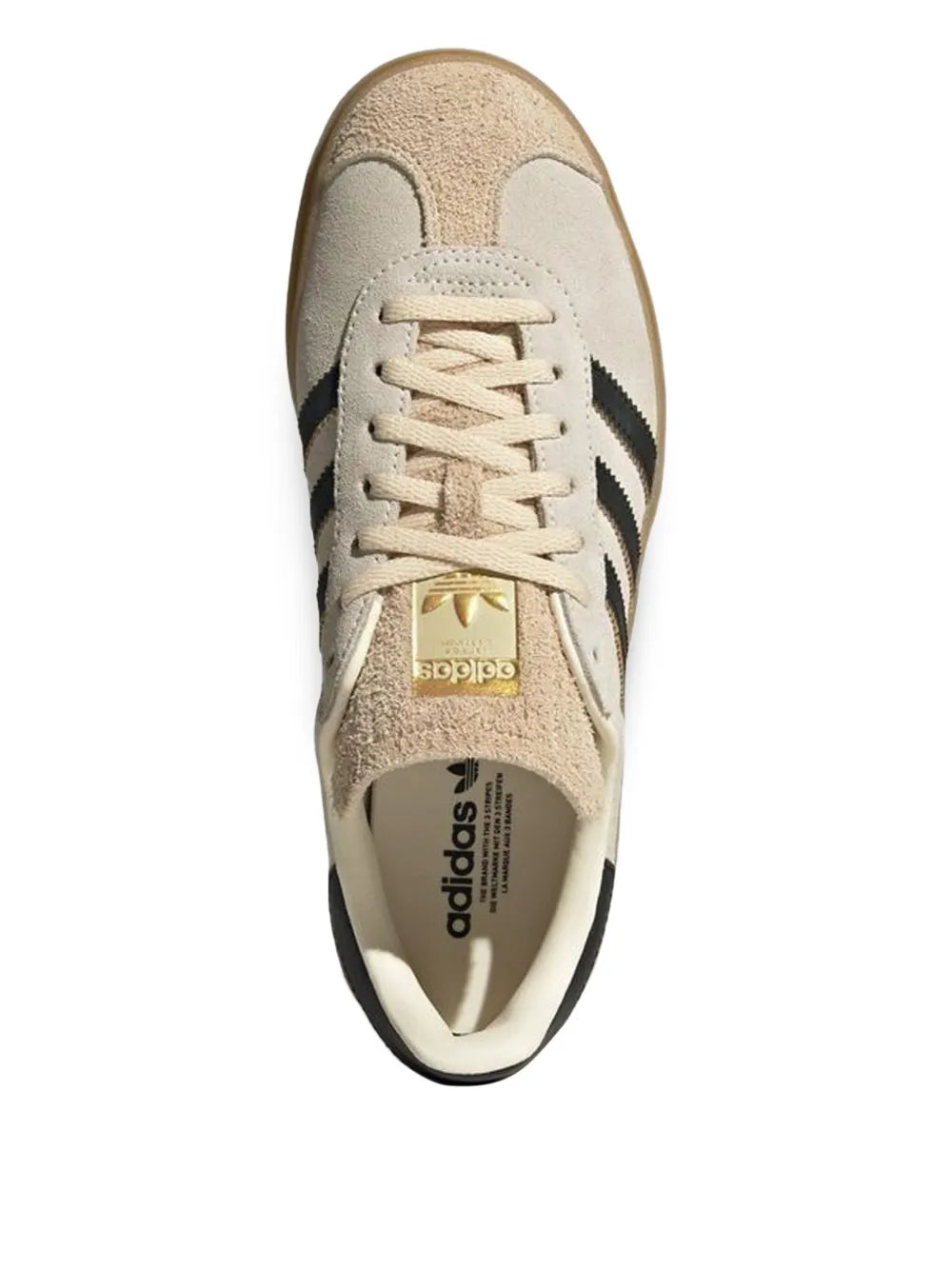 Beige adidas Gazelle suede low-top sneaker, lace-up front view