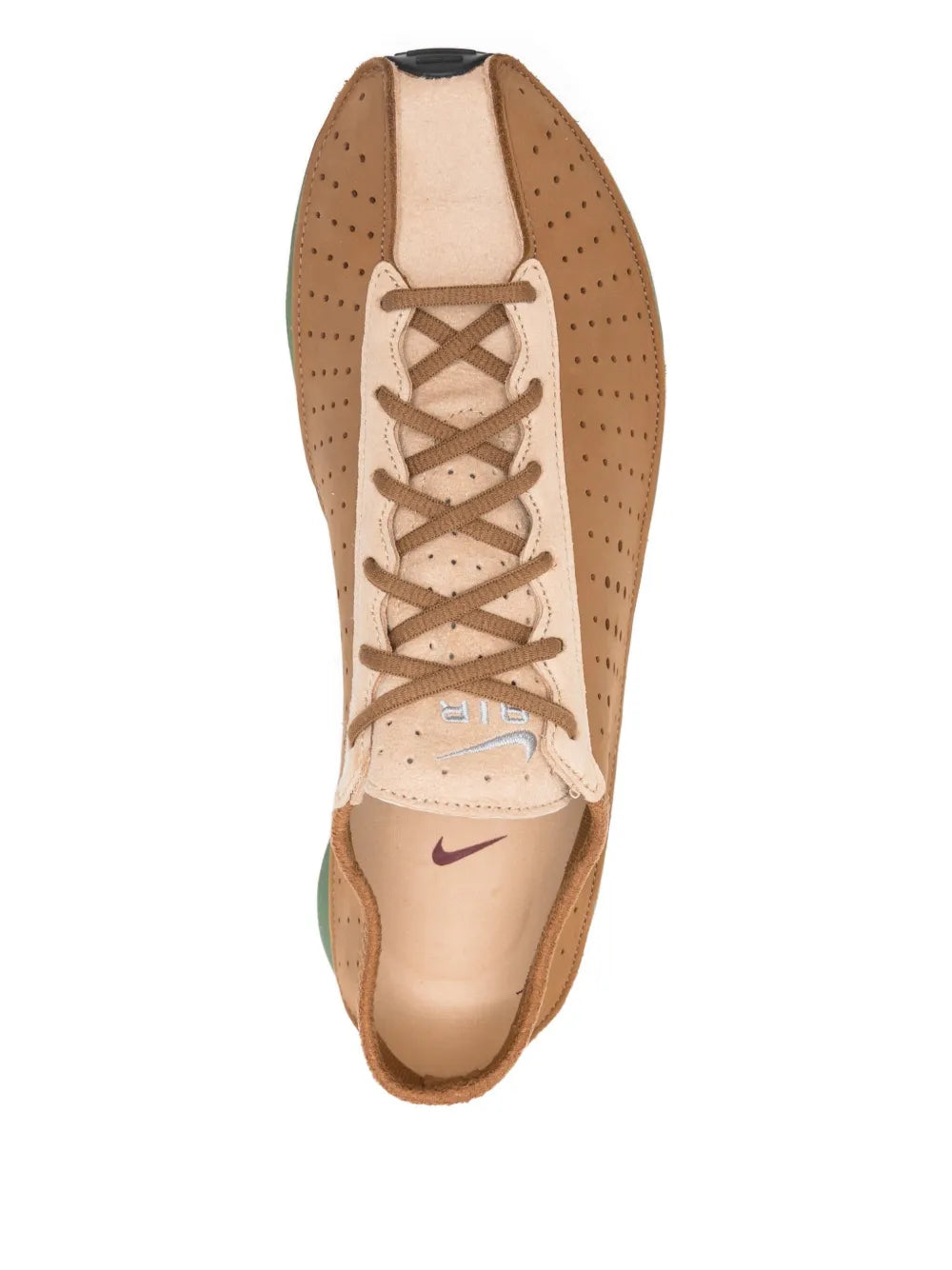 Nike Air Superfly tan cleat top view with lace-up and pink swoosh