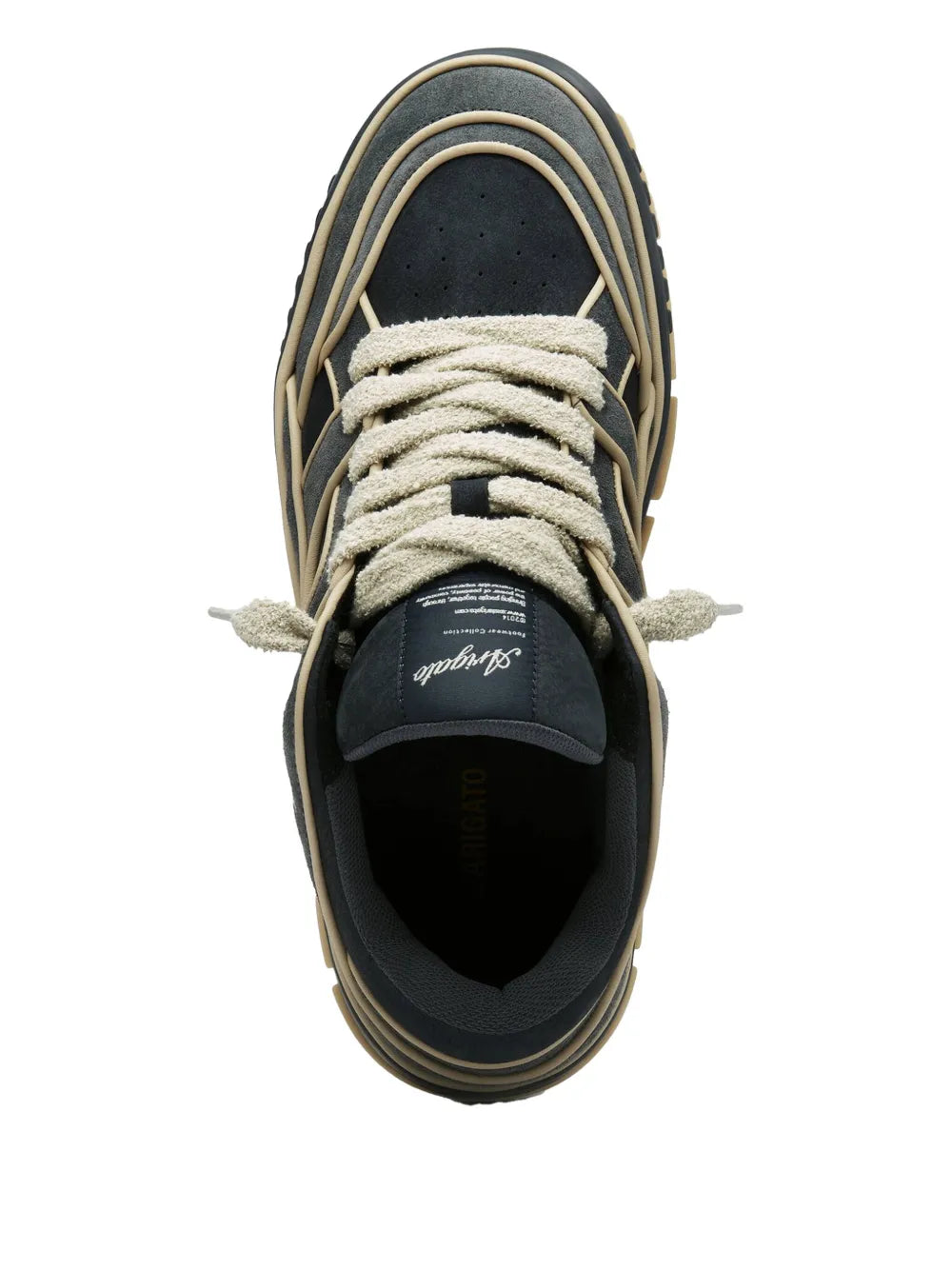 Black suede sneakers front view with cream laces and cushioned interior