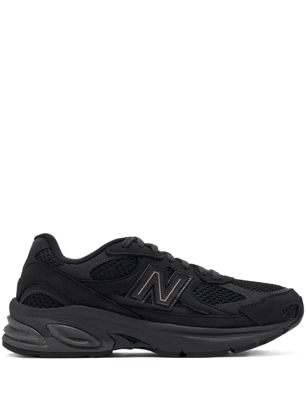 Black New Balance mesh-panelled sneakers, lace-up with N logo and rubber sole