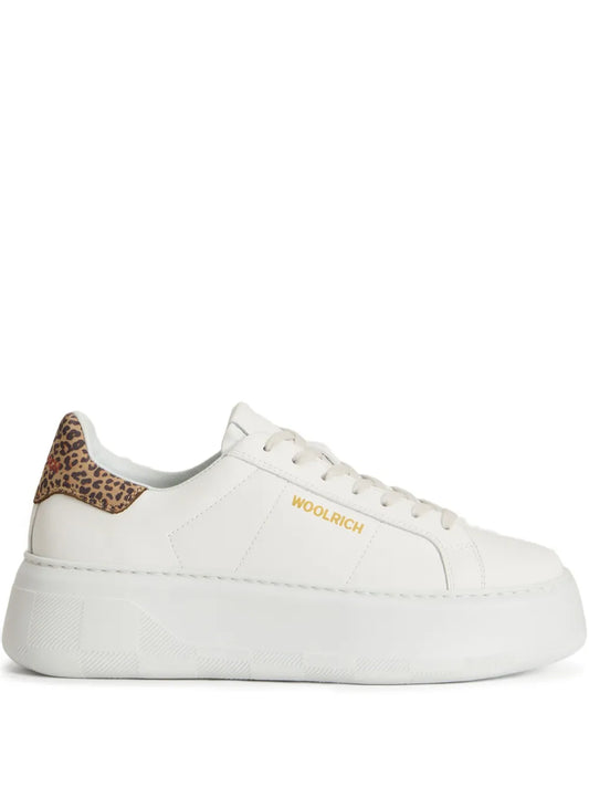 Woolrich platform leopard-print detail sneakers, white with leopard heel panel