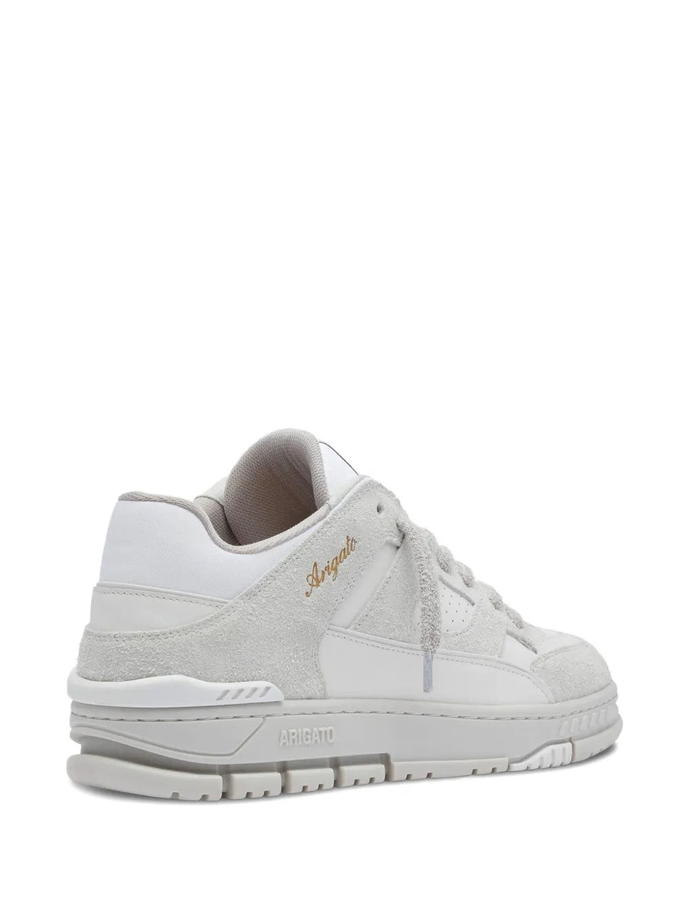 Off-white leather low-top sneakers, heel and side profile with logo detailing