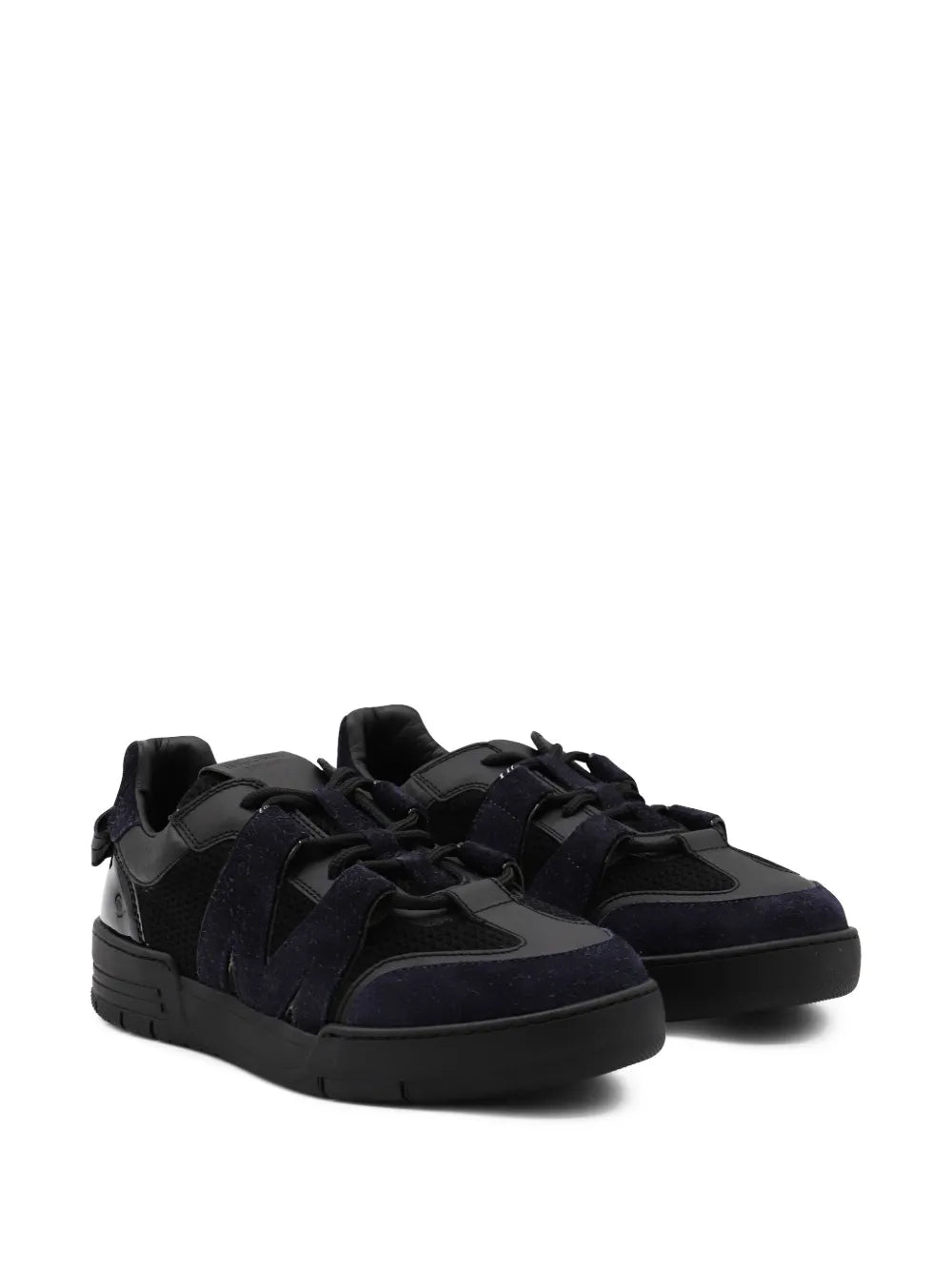 Moschino black suede lace-up sneakers, low-profile with textured panels