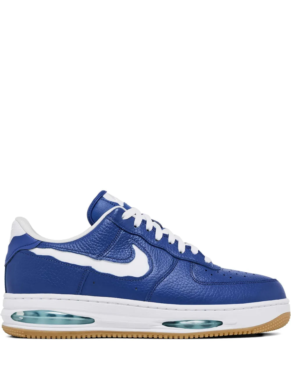 Nike Air Force 1 Low Evo royal blue low-top sneakers, white swoosh and teal air sole