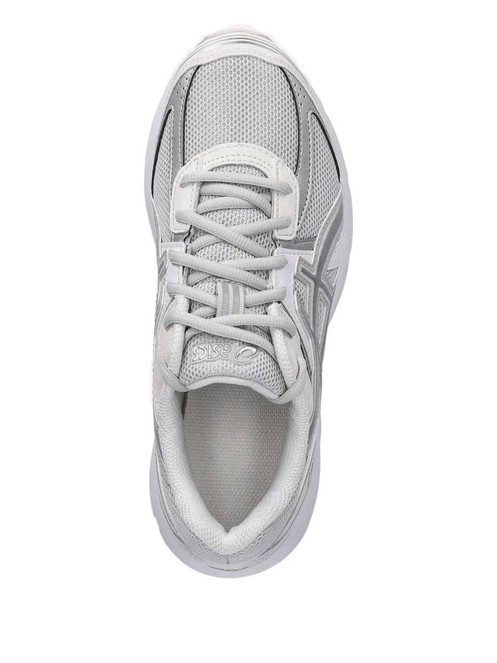 Asics lace-up sneaker with breathable mesh upper and padded collar, white and gray