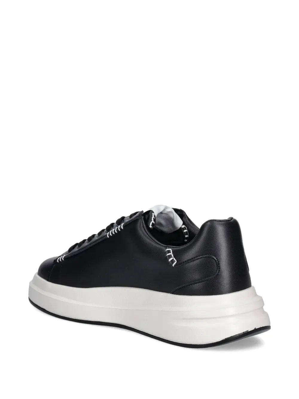 Guess black platform sneakers with stitched upper, lace-up closure, and thick white sole
