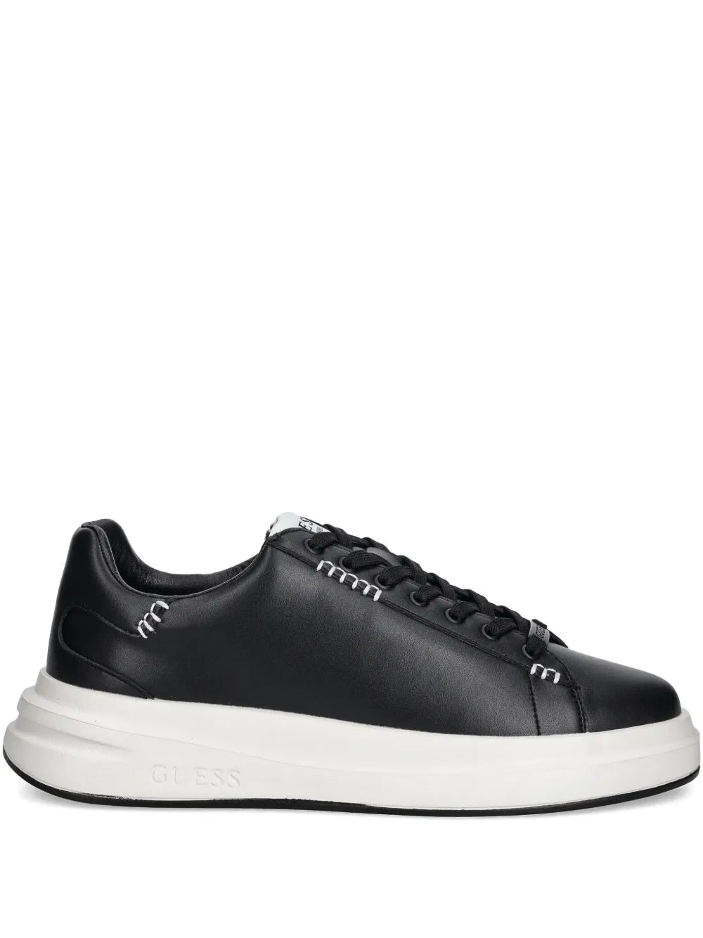 Guess black platform sneakers with stitched details, lace-up, and white rubber sole