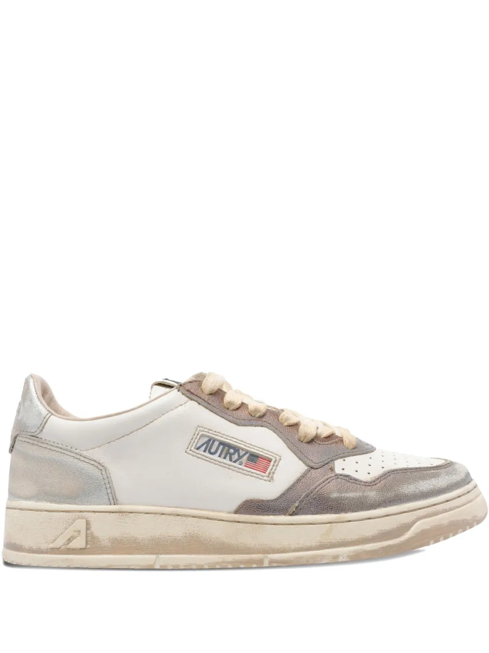White leather logo sneakers with lace-up front and side logo patch