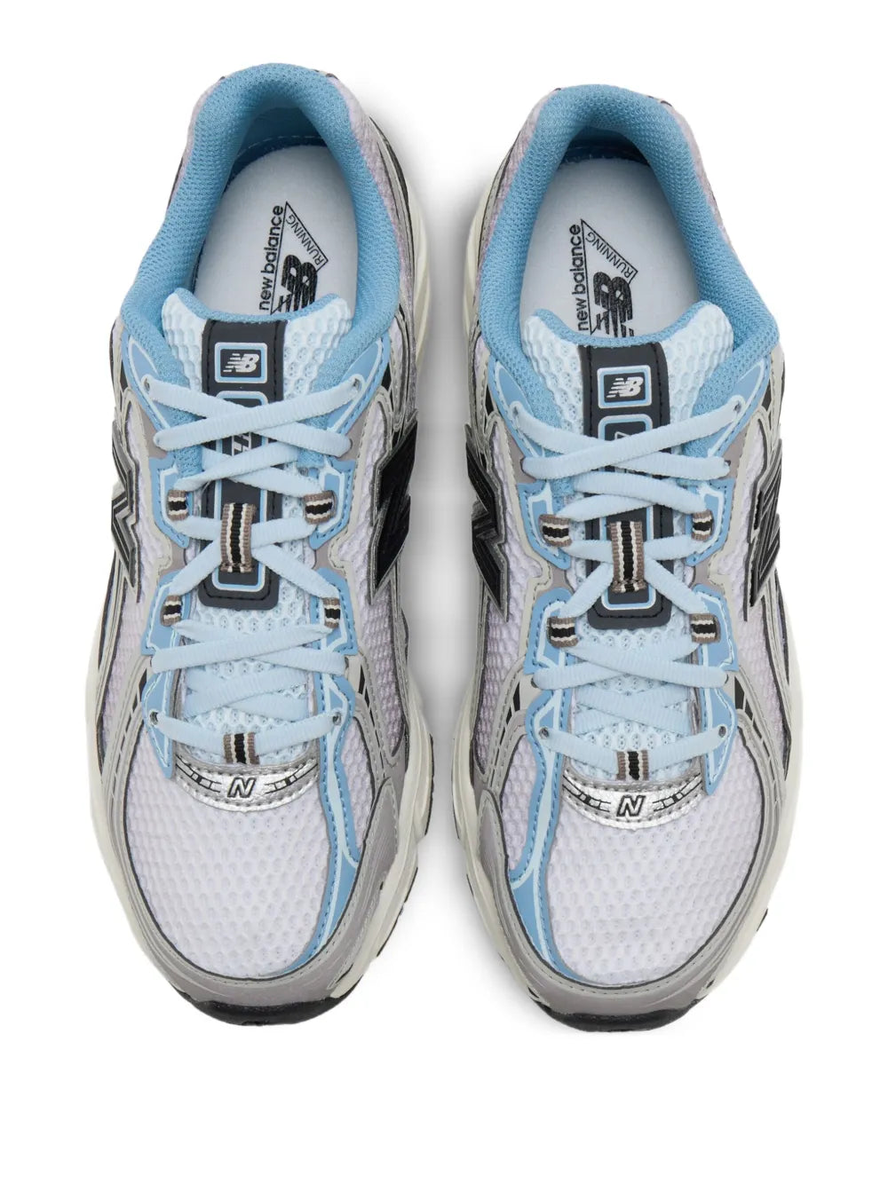 Light blue mesh sneakers with padded collar, lace-up front, pair view
