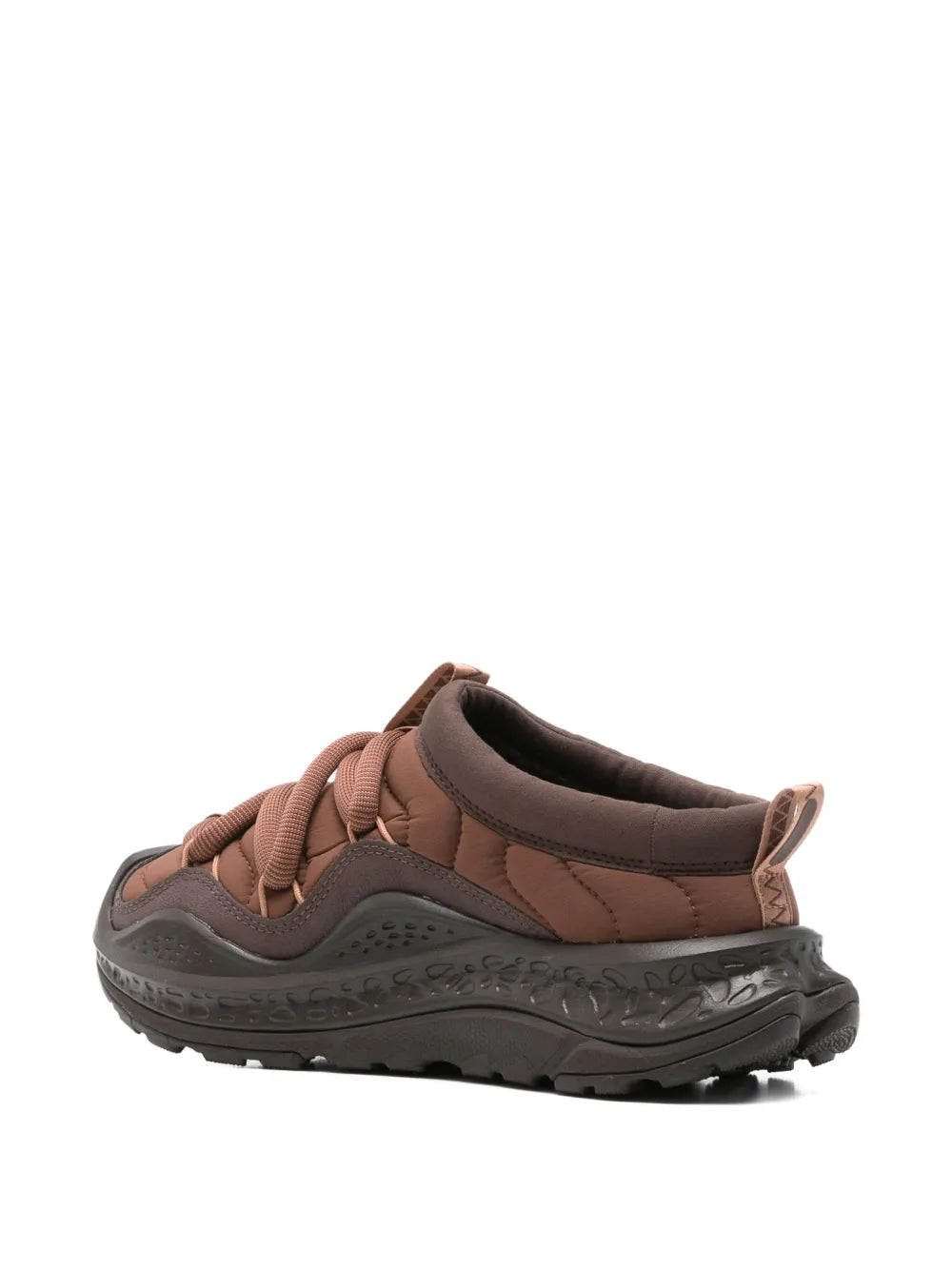 Brown lace-up sneakers with cushioned interior lining and chunky rubber sole