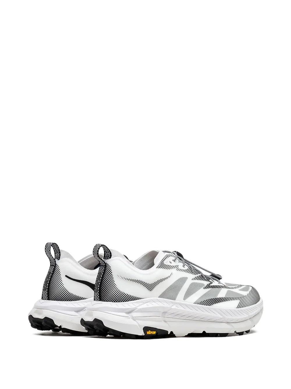 Hoka Mafate Speed 4 white/gray trail sneakers, black laces, molded outsole, side logo