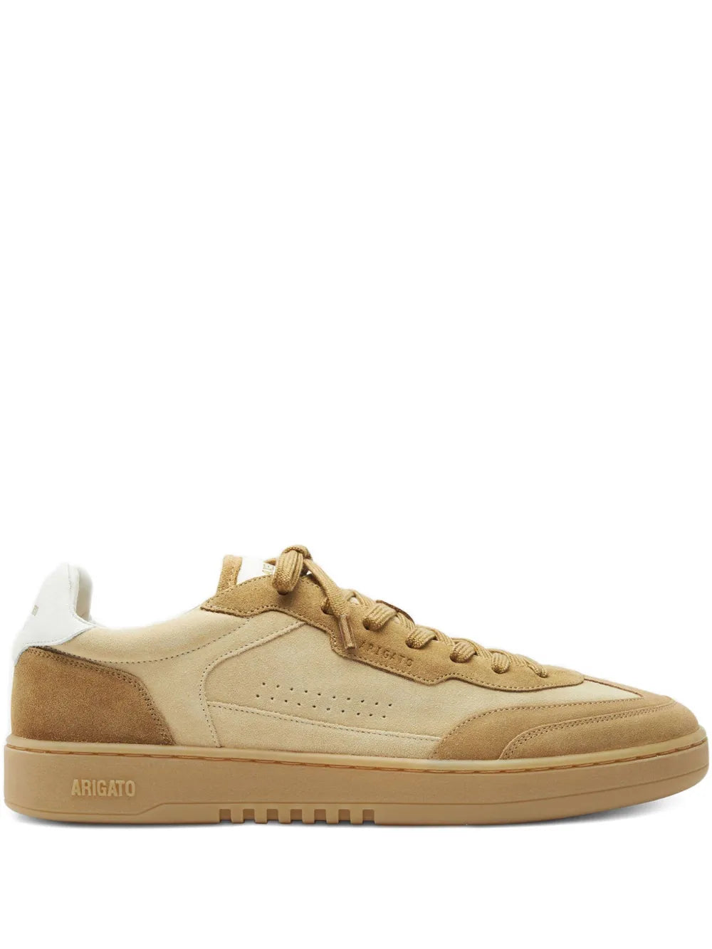 Beige suede-leather lace-up sneakers with rubber sole