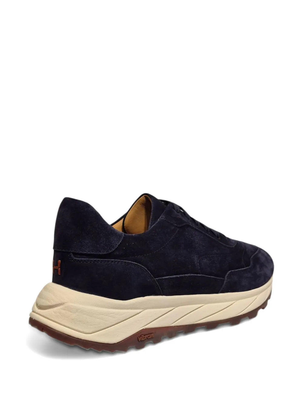 Henderson Baracco suede leather sneakers, navy blue with H heel logo and cream sole
