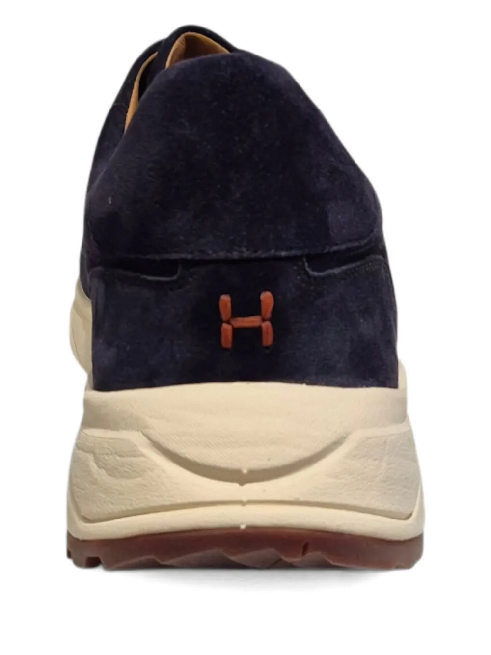 Henderson Baracco suede leather sneakers, navy heel panel with orange H logo