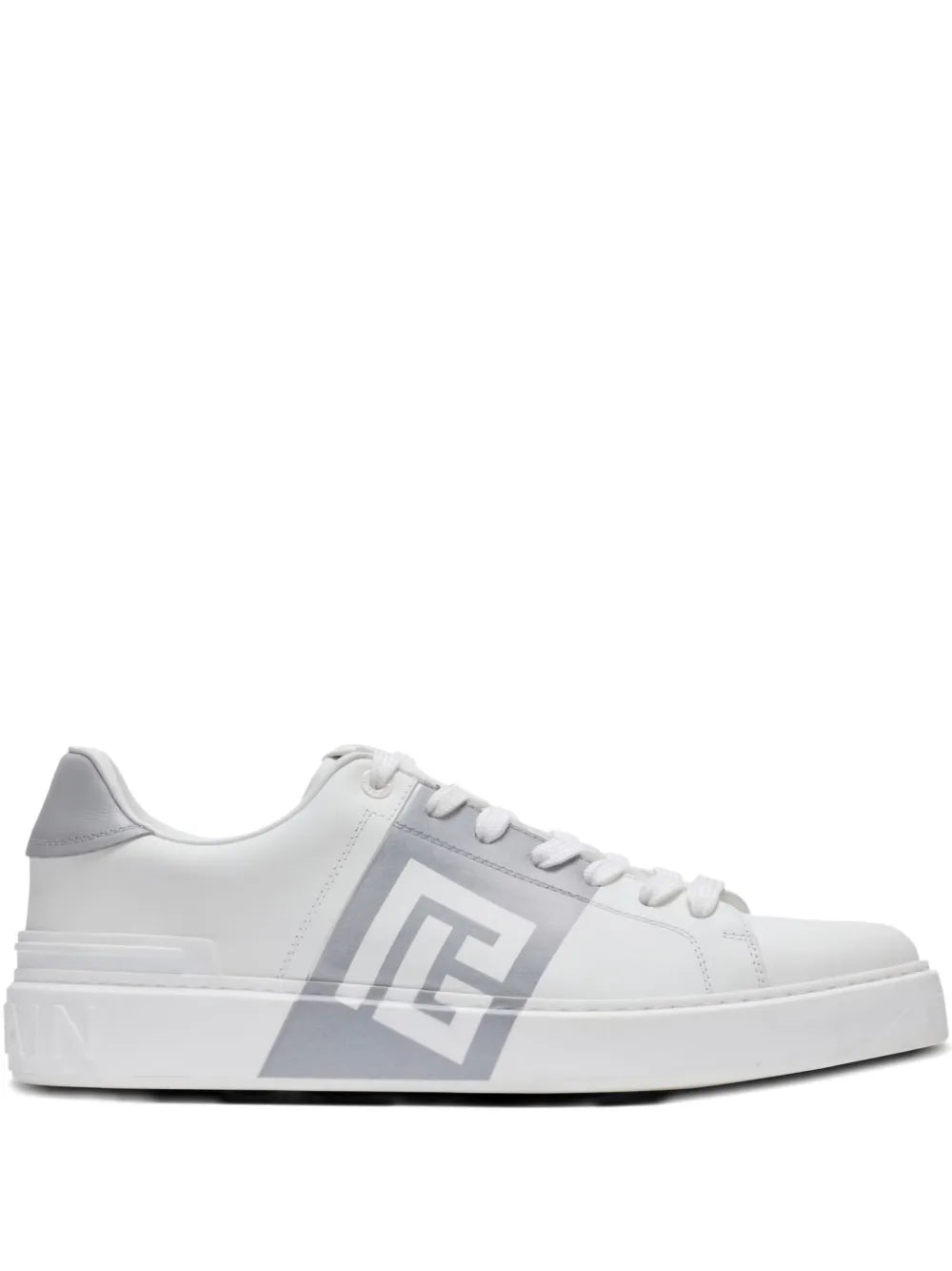 White calfskin sneakers with Balmain logo detail on side, lace-up