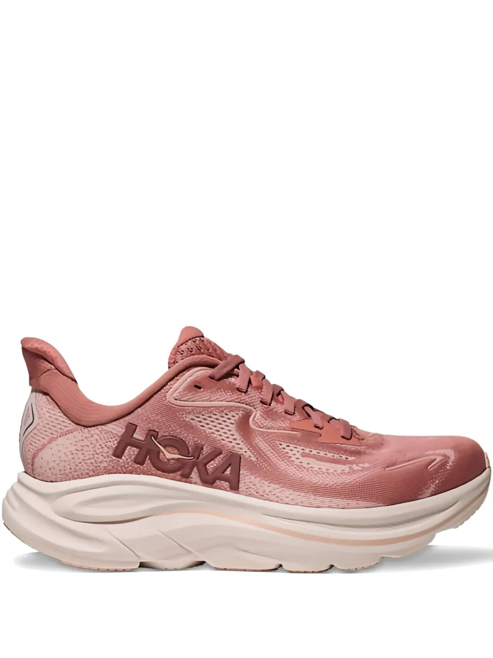 Hoka lace-up running sneakers in blush pink with white cushioned sole