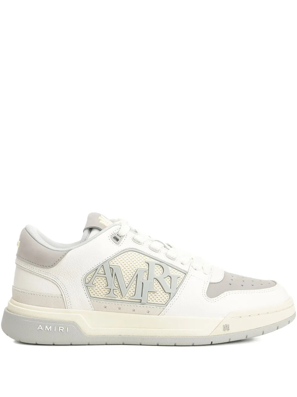 Light grey leather lace-up low-top sneakers with AMIRI logo on side
