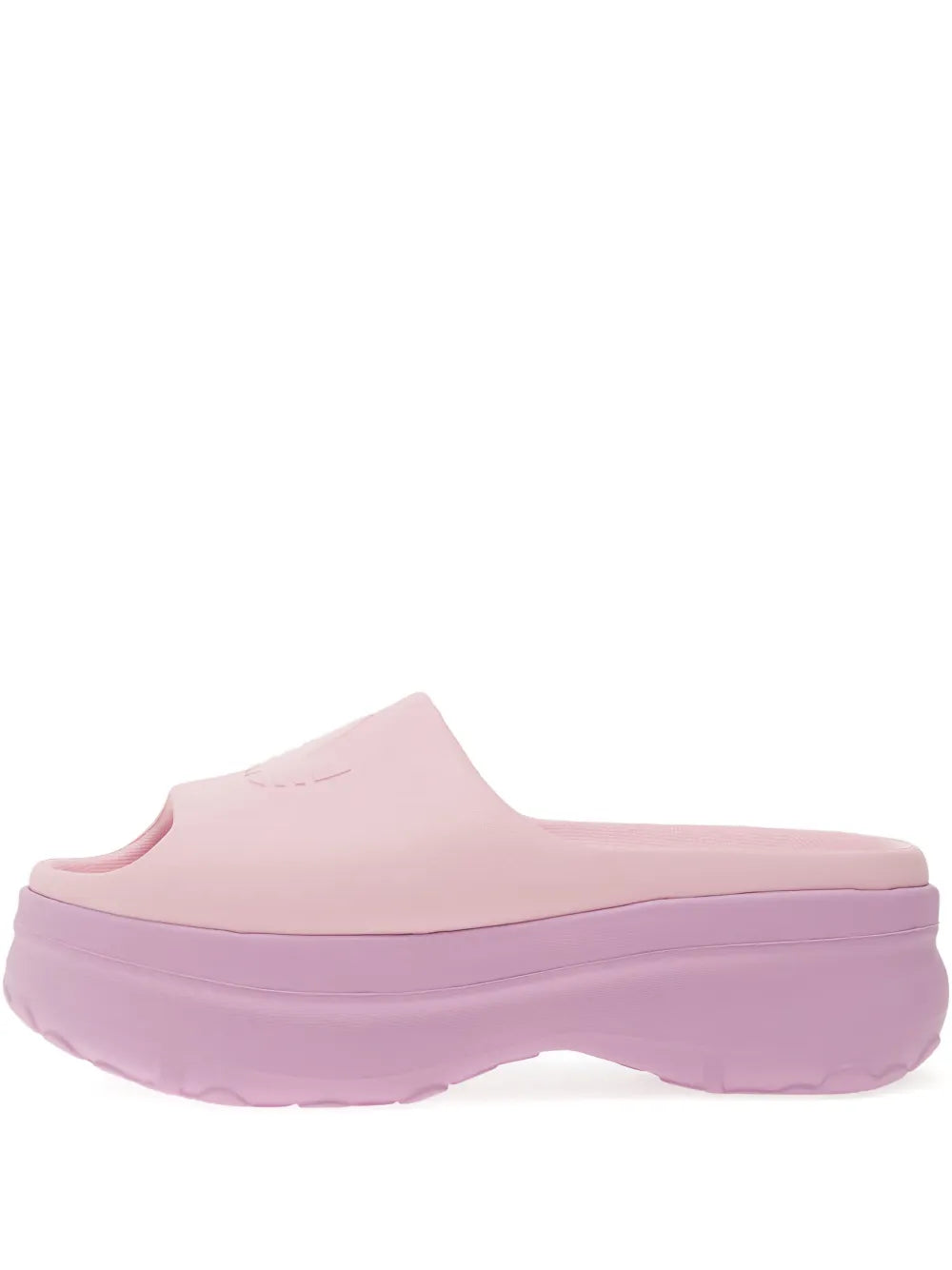 adidas Adifom platform slide sandals in light pink, wide slip-on strap