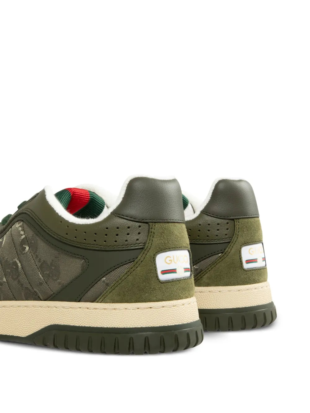 Gucci GG-monogram web sneakers, green with flag-style heel patch and beige sole