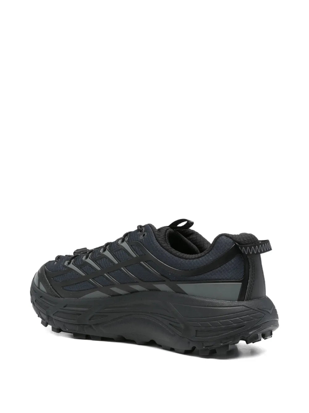 Men's dark gray trail sneakers with side stripe detail and rugged outsole