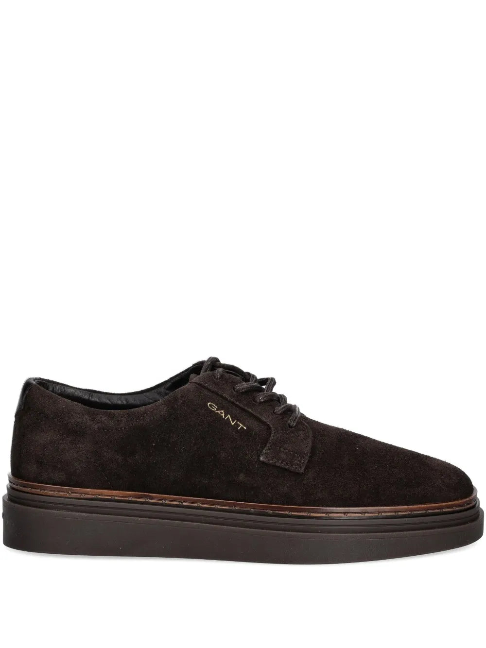 Men's suede lace-up sneakers in dark brown with GANT logo and rubber sole