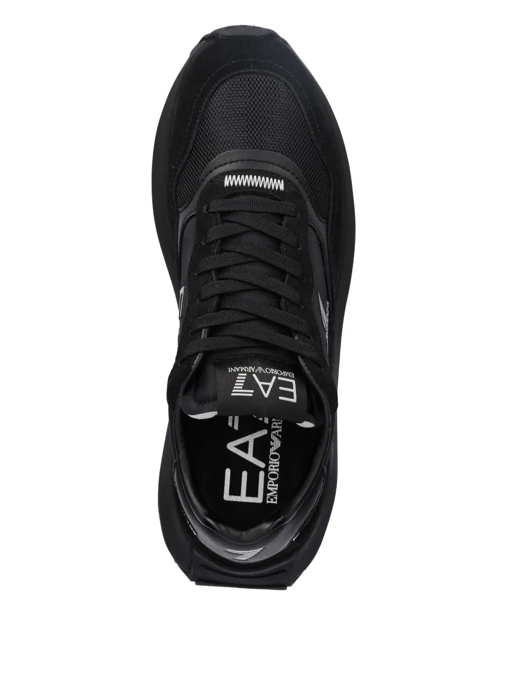 Black lace-up sneakers with EA7 logo on tongue and insole