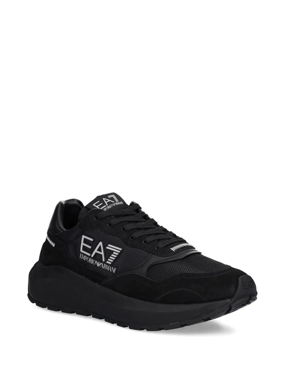 Black EA7 logo lace-up sneakers with mesh upper and thick rubber outsole