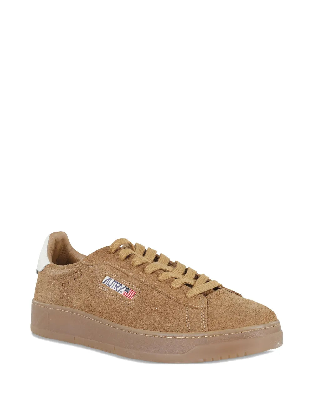 Cigar brown suede low-top leather sneakers, lace-up with gold-tone eyelets