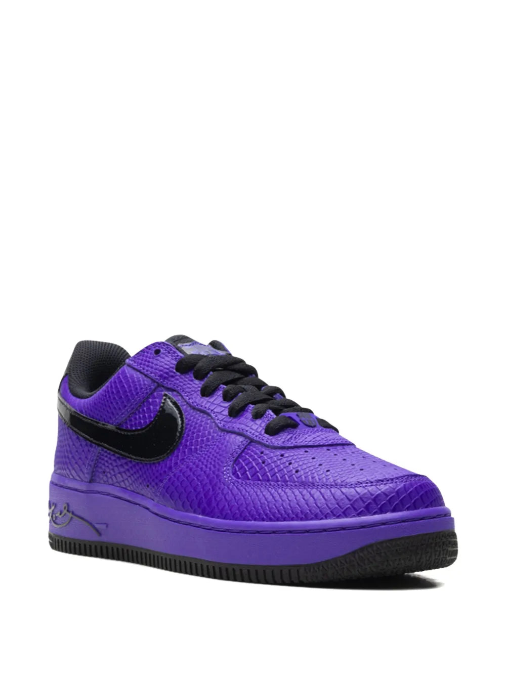 Nike Air Force 1 Low sneakers, purple upper with black Swoosh and lace-up