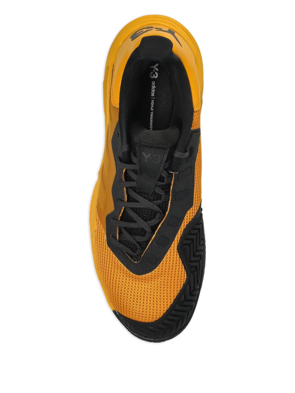 Y-3 orange tennis sneaker with black interior and visible Y-3 insole label