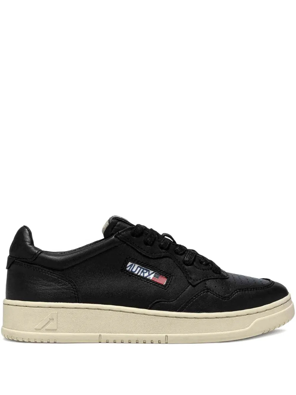 Autry Medalist black leather lace-up sneakers with beige rubber sole