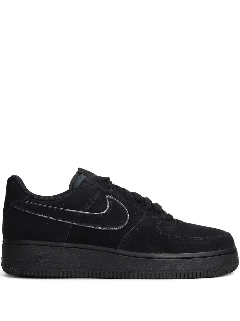 Black Nike Air Force 1 sneakers with suede uppers, lace-up front, low rubber sole
