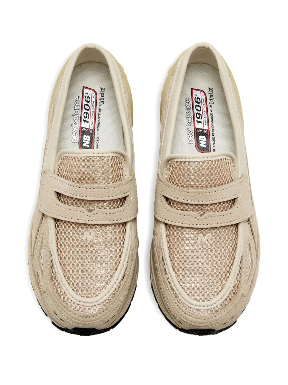 New Balance U1906L beige slip-on sneakers with mesh upper, Velcro straps, tongue logo