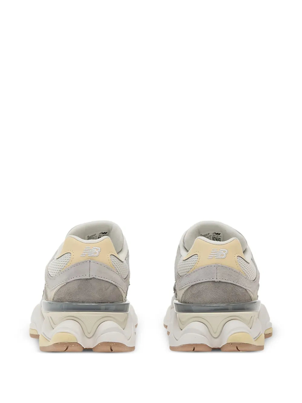 New Balance 9060 lace-up sneakers, rear view with padded heel and chunky sole