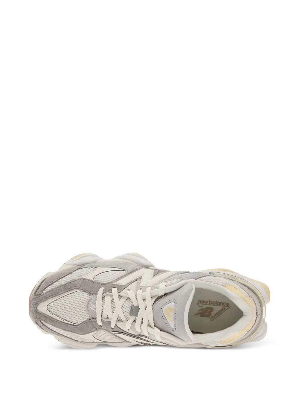 New Balance 9060 mesh sneakers, side view showing laces, textured overlays, thick sole