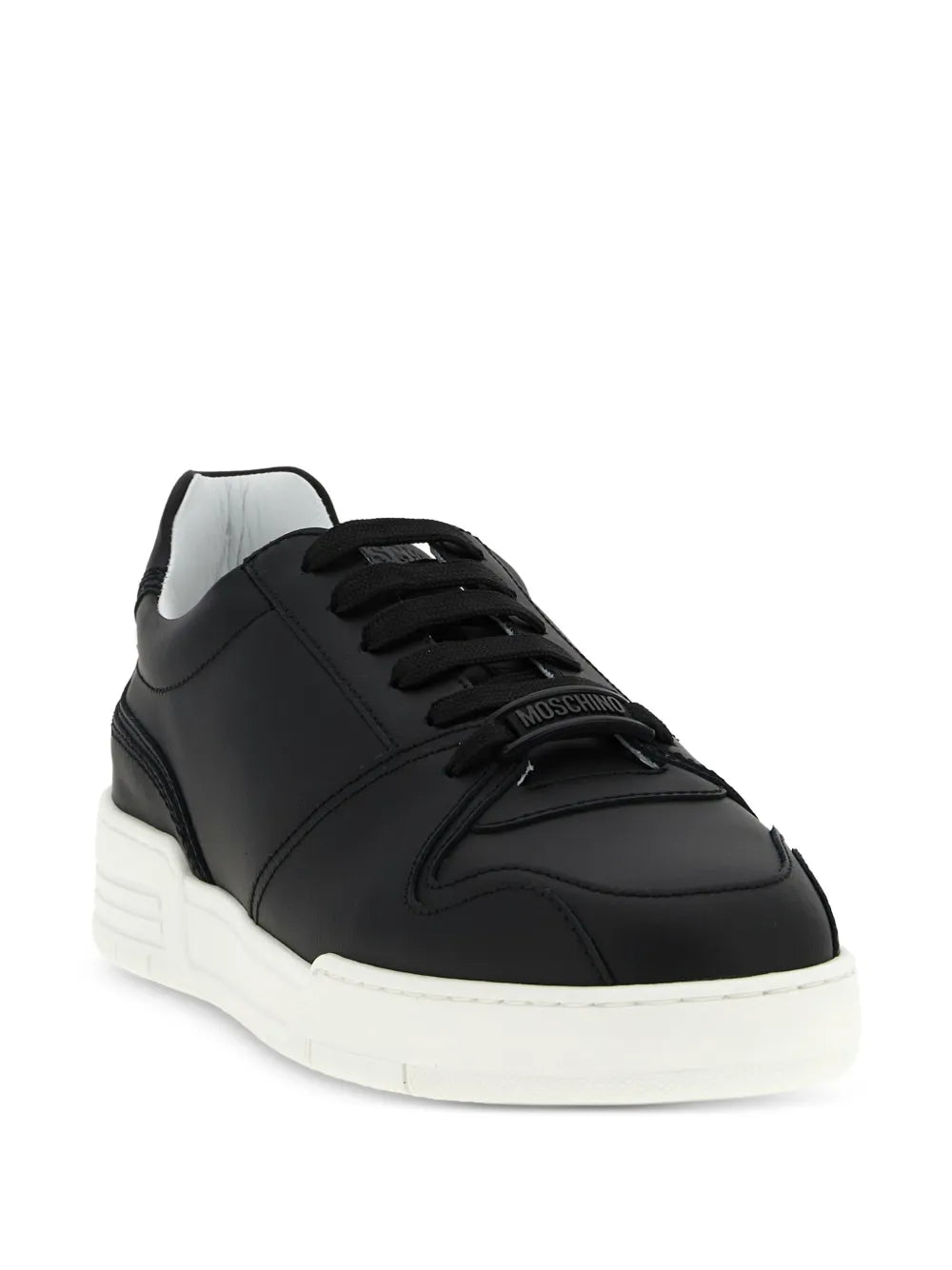 Moschino black leather sneakers with lace-up front and white platform sole