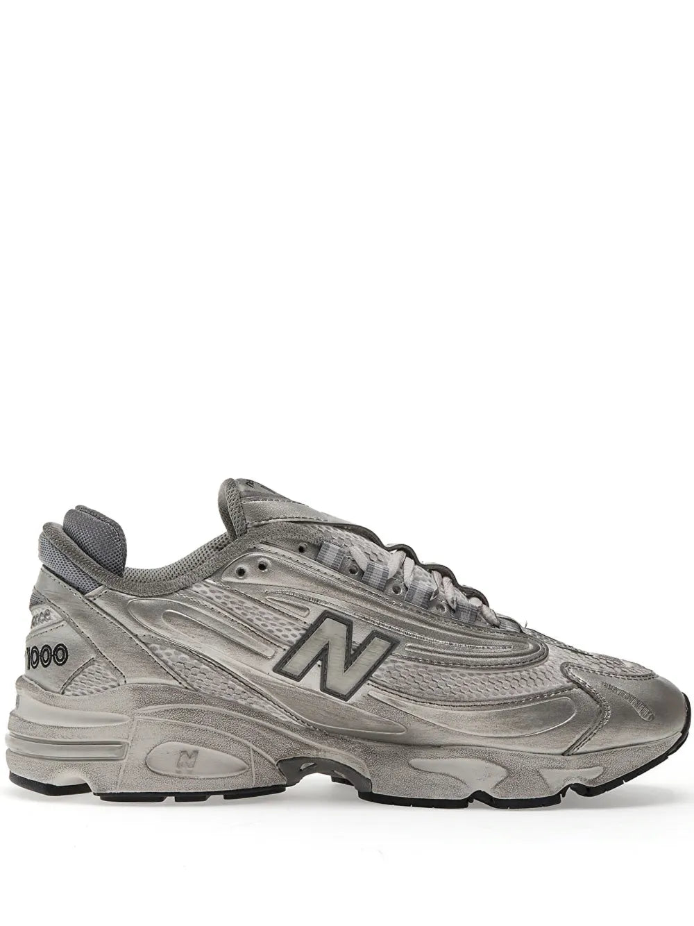 New Balance 1000 lace-up sneakers in silver-gray leather with N logo