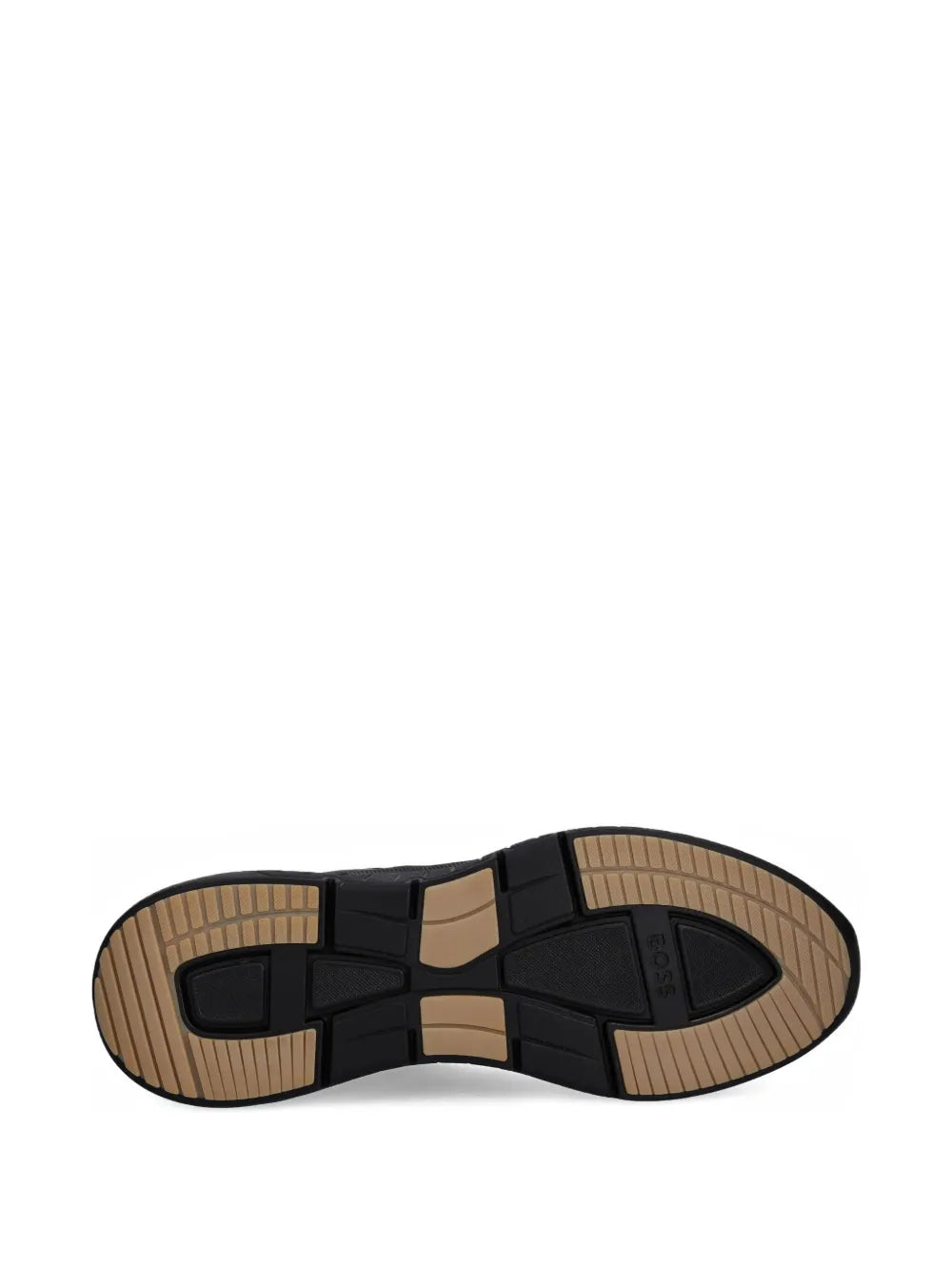 Black rubber outsole with textured traction and logo detail