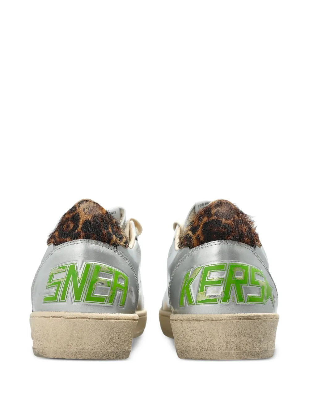 Ballstar sneakers with leopard-print heel panels and green/white back lettering