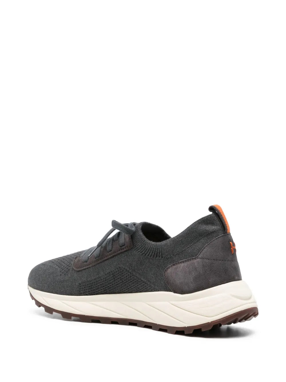 Henderson Baracco knitted suede sneakers, charcoal grey, orange heel pull tab