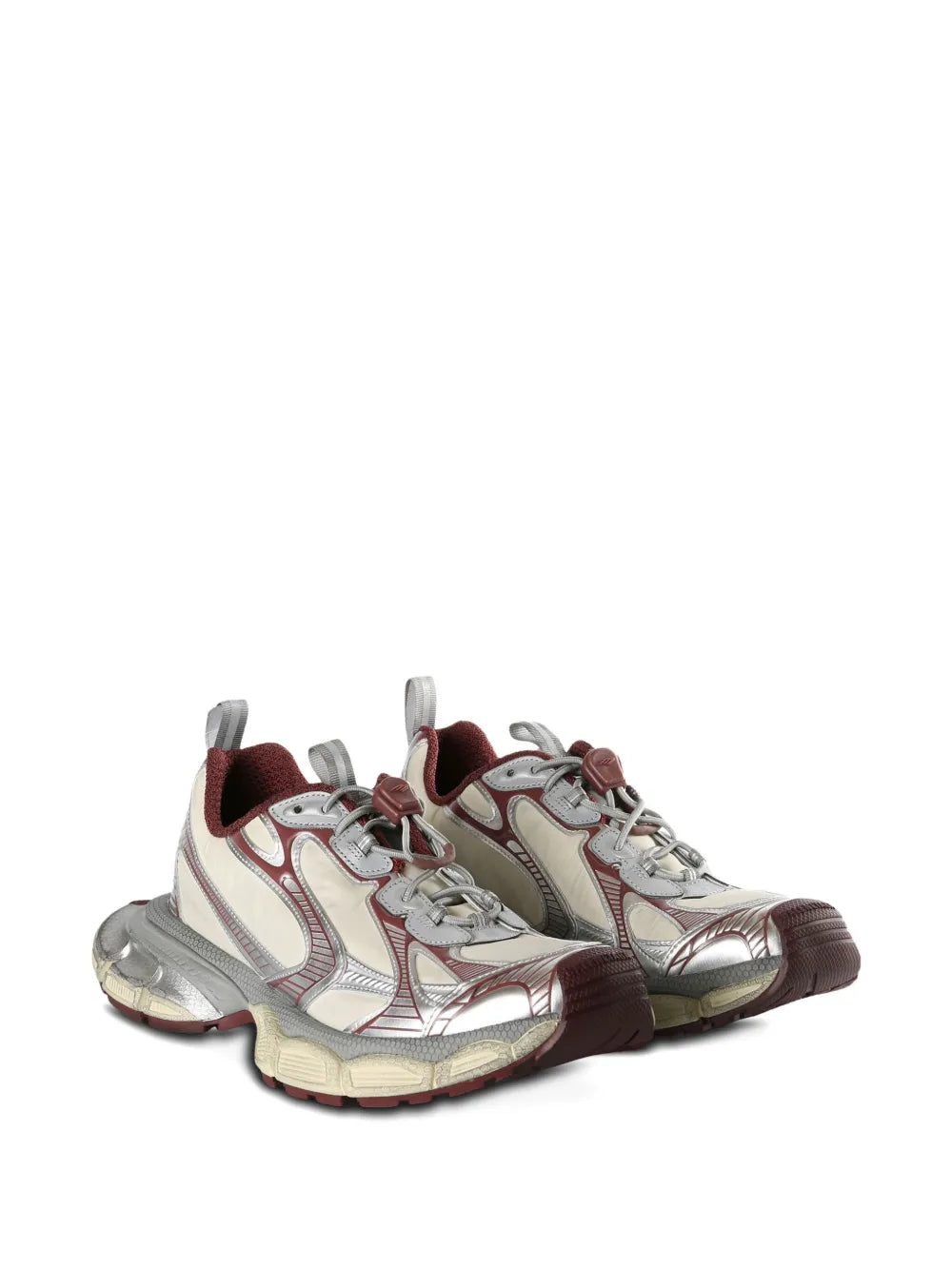 Balenciaga 3XL panelled sneakers, two-tone beige and silver with burgundy heel tabs