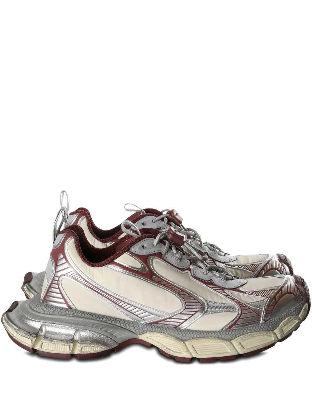 Balenciaga 3XL panelled sneakers, beige/silver/burgundy lace-up upper